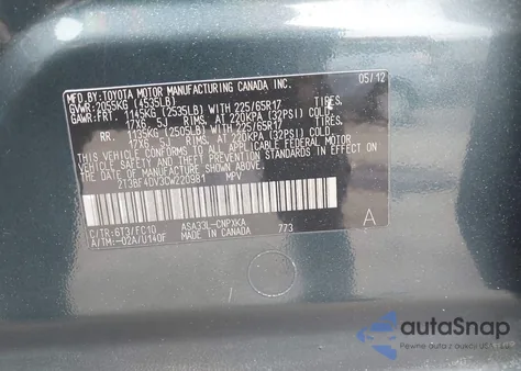 2012 Toyota Rav4 из США, поврежденный, VIN 2T3BF4DV3CW220981